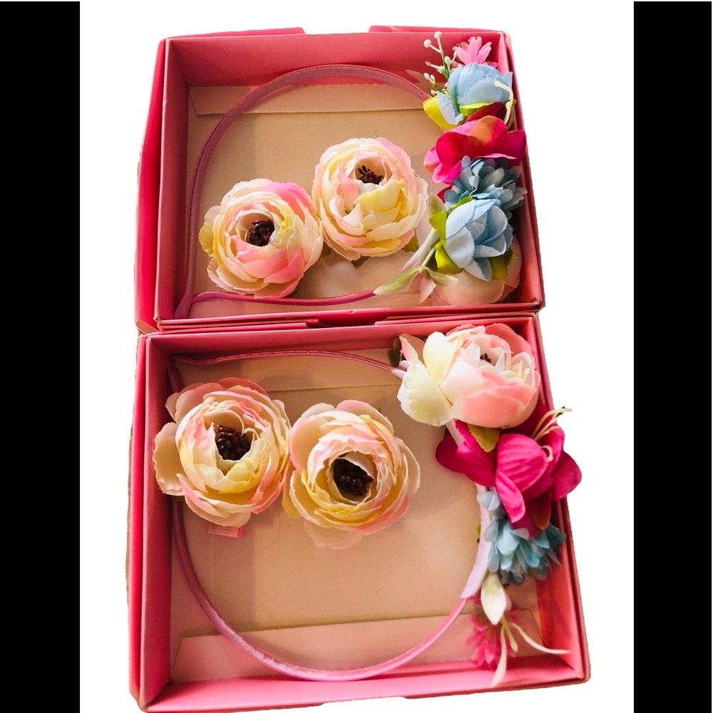 NWT Floral Headbands  1 Sets of  Boutique Hair Bands with Floral Hair Bows
